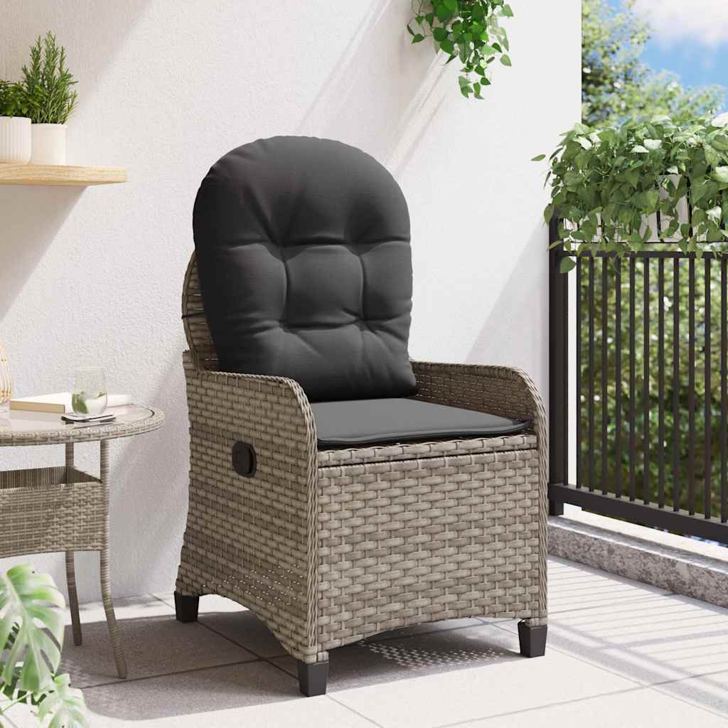 vidaXL Liegestuhl mit Kissen Grau 56 x 66 x 95 cm Poly-Rattan