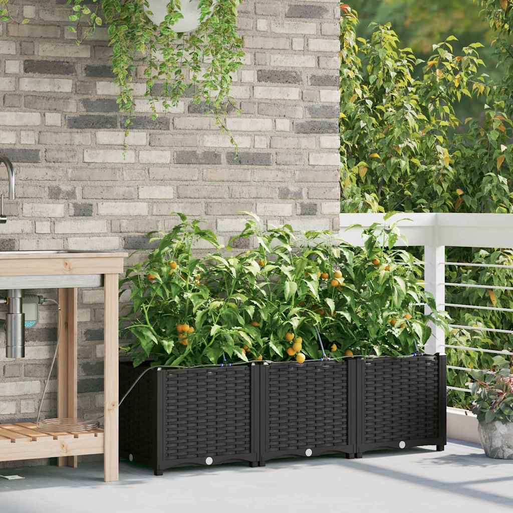 vidaXL Garten-Pflanzgefäß 3 pcs Schwarz Stahl