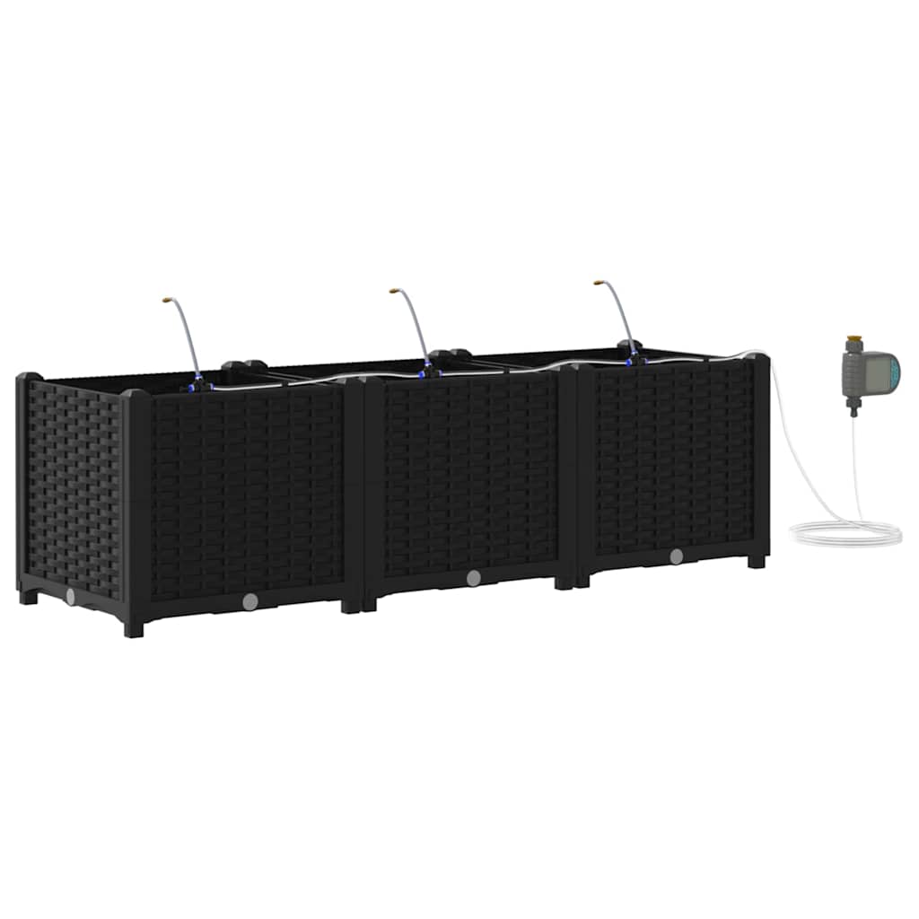 vidaXL Garten-Pflanzgefäß 3 pcs Schwarz Stahl