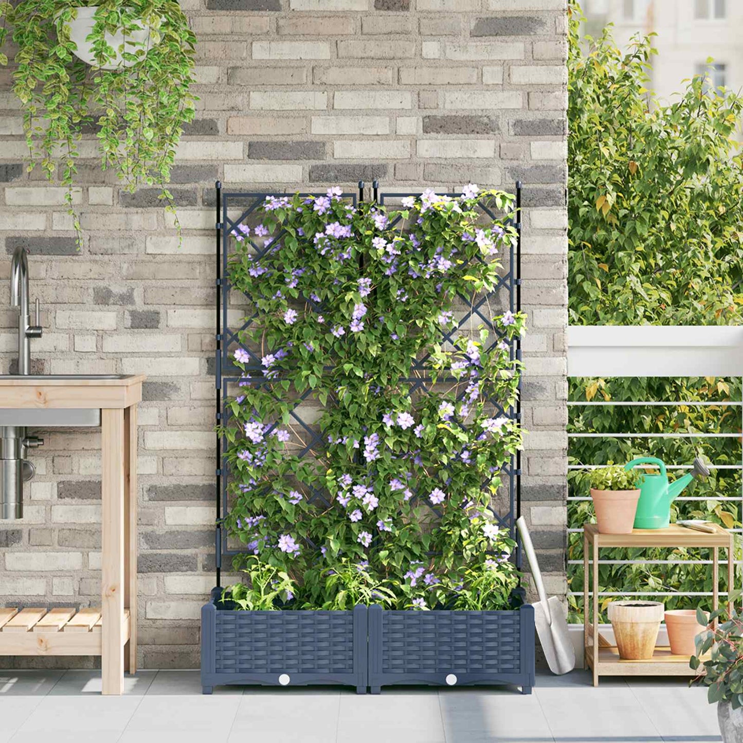 vidaXL Garten-Pflanzgefäß 2 pcs Grau 80 x 40 x 125,5 cm Stahl