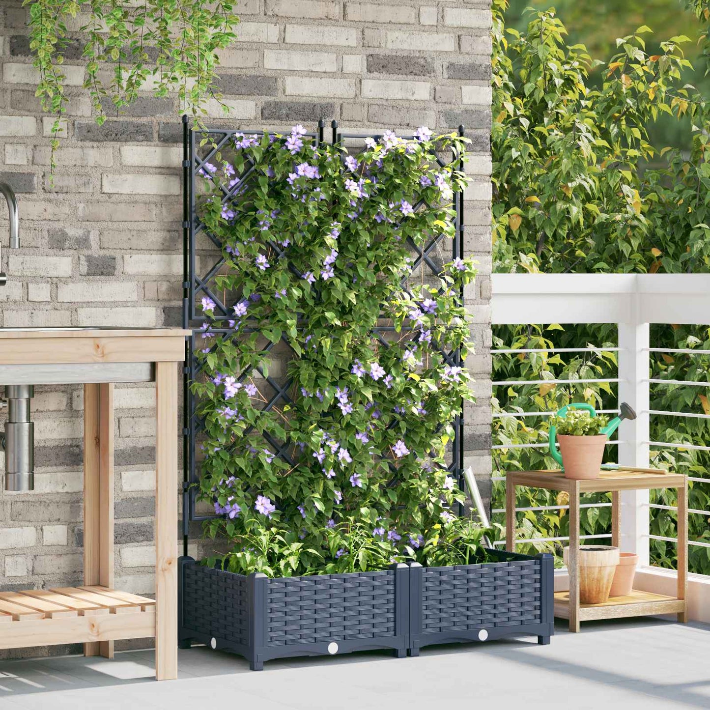 vidaXL Garten-Pflanzgefäß 2 pcs Grau 80 x 40 x 125,5 cm Stahl