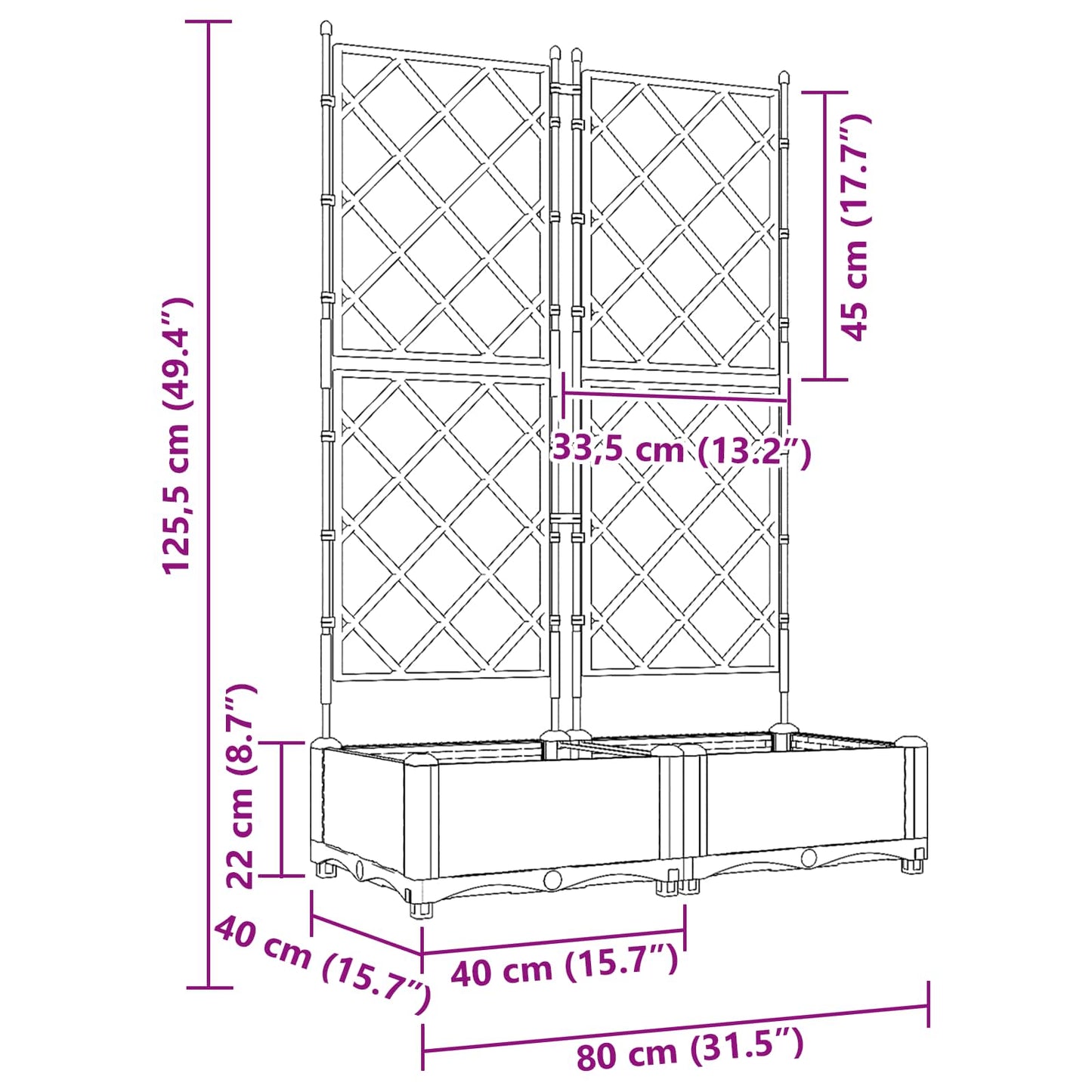 vidaXL Garten-Pflanzgefäß 2 pcs Grau 80 x 40 x 125,5 cm Stahl