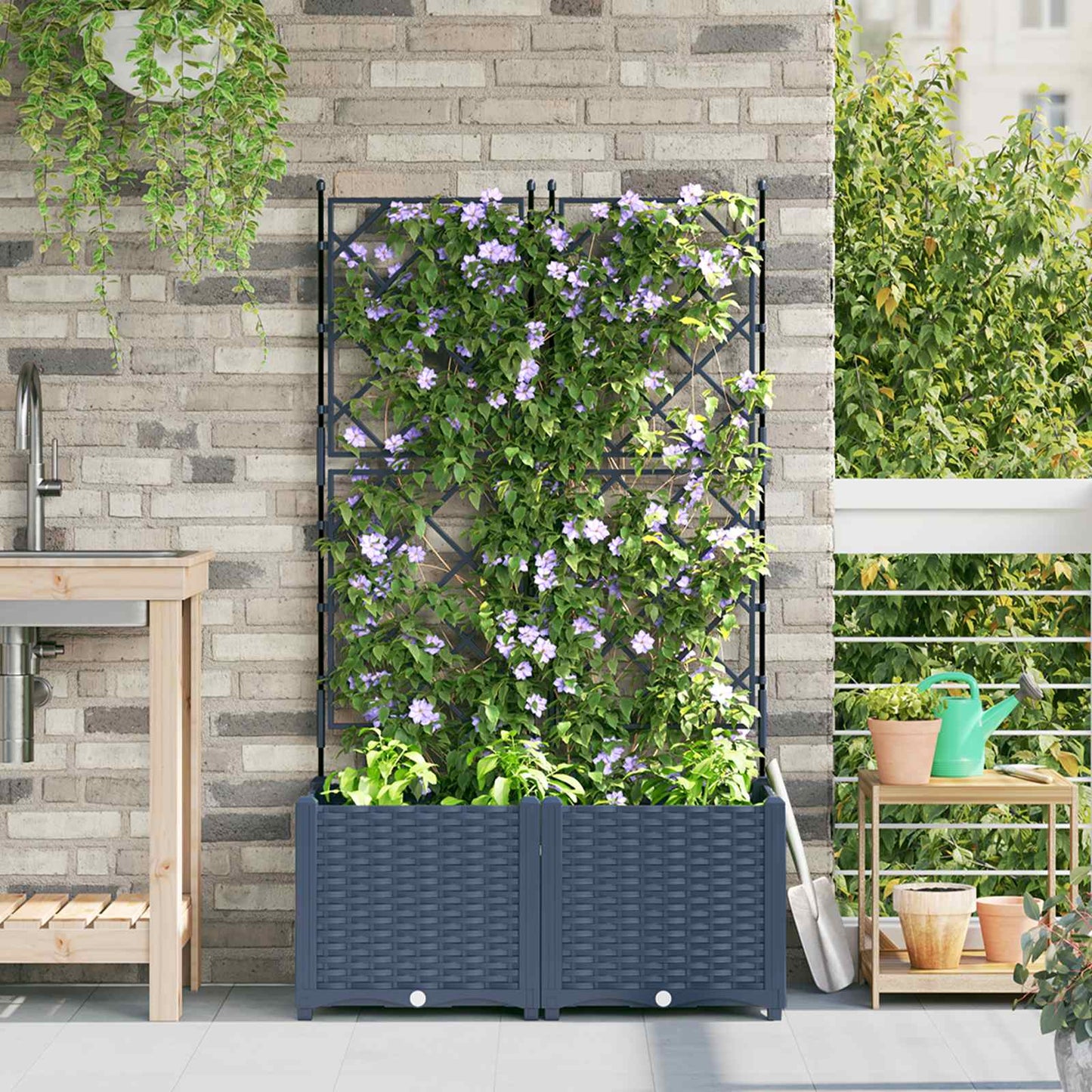 vidaXL Garten-Pflanzgefäß 2 pcs Grau 80 x 40 x 143 cm Stahl
