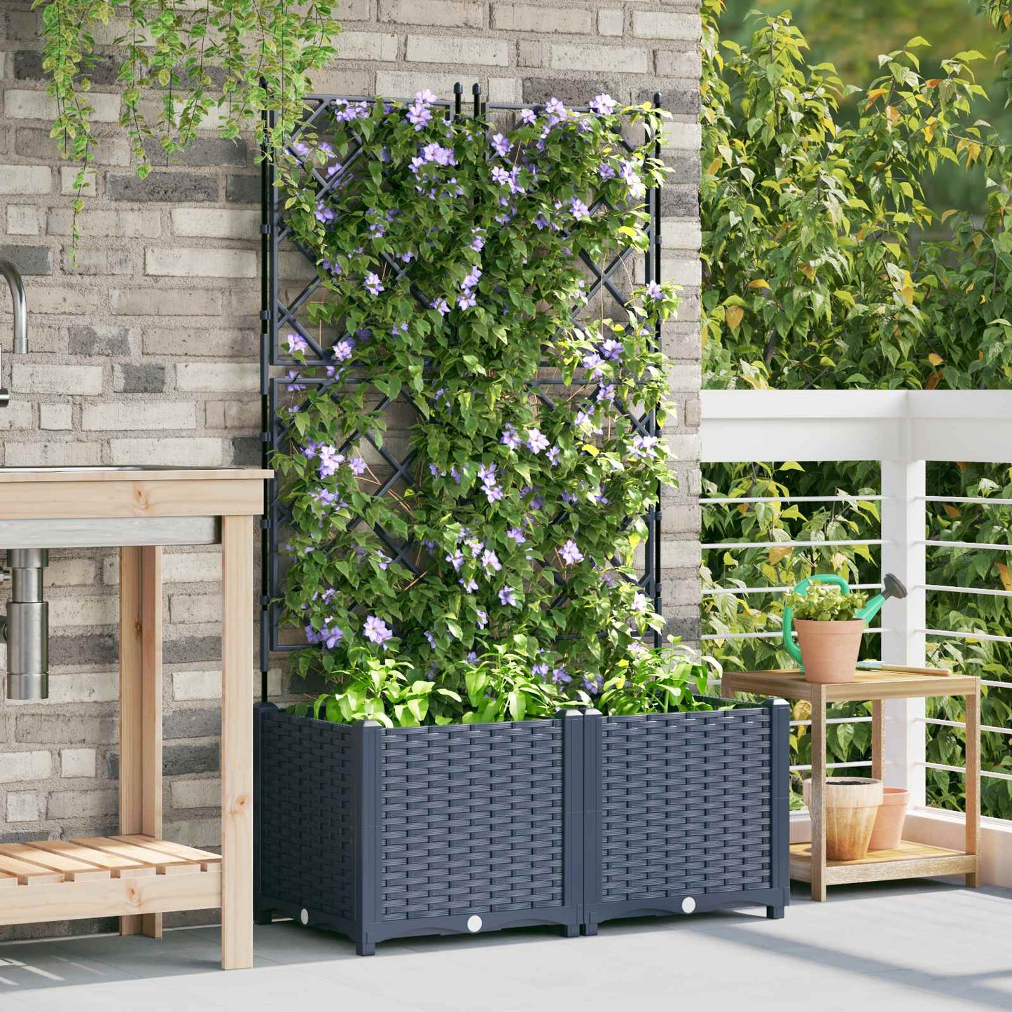 vidaXL Garten-Pflanzgefäß 2 pcs Grau 80 x 40 x 143 cm Stahl