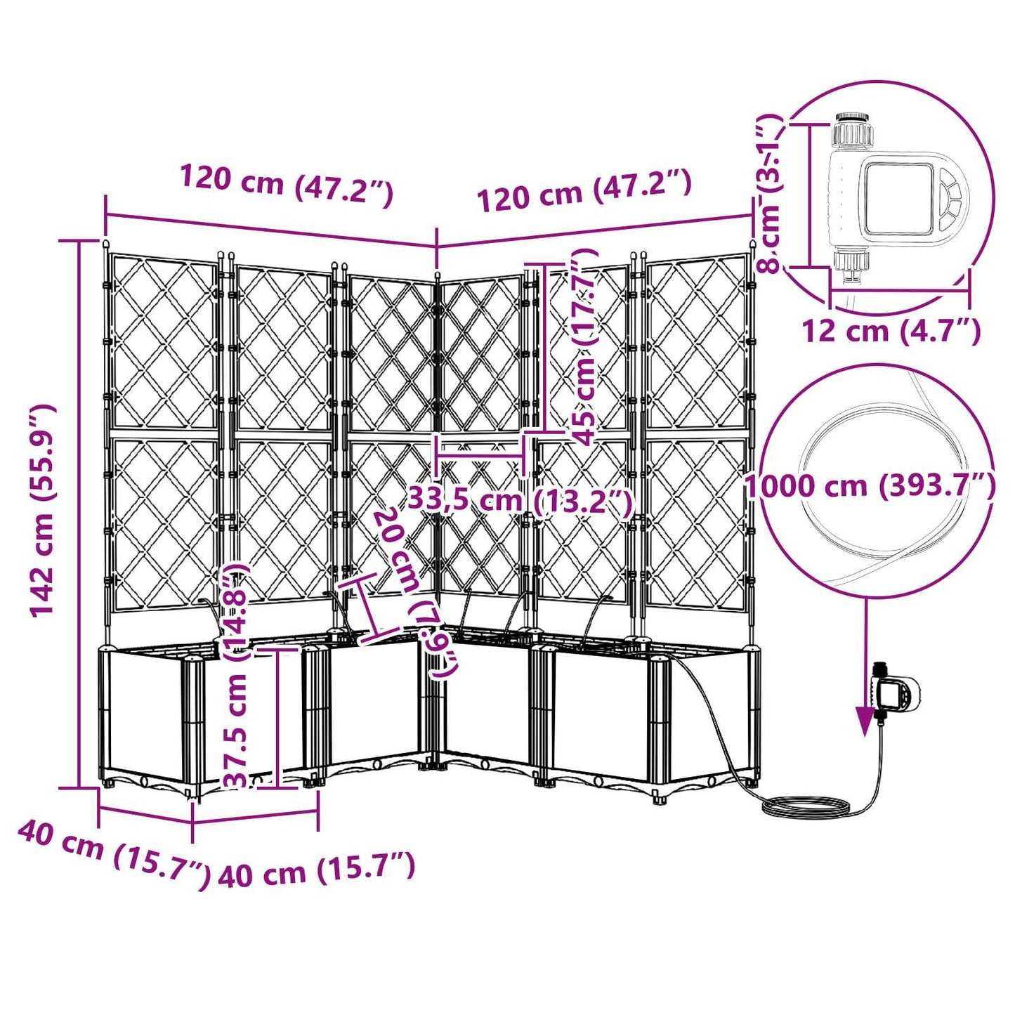 Garten-Pflanzgefäß 3 pcs Grau 120 x 40 x 143 cm Stahl
