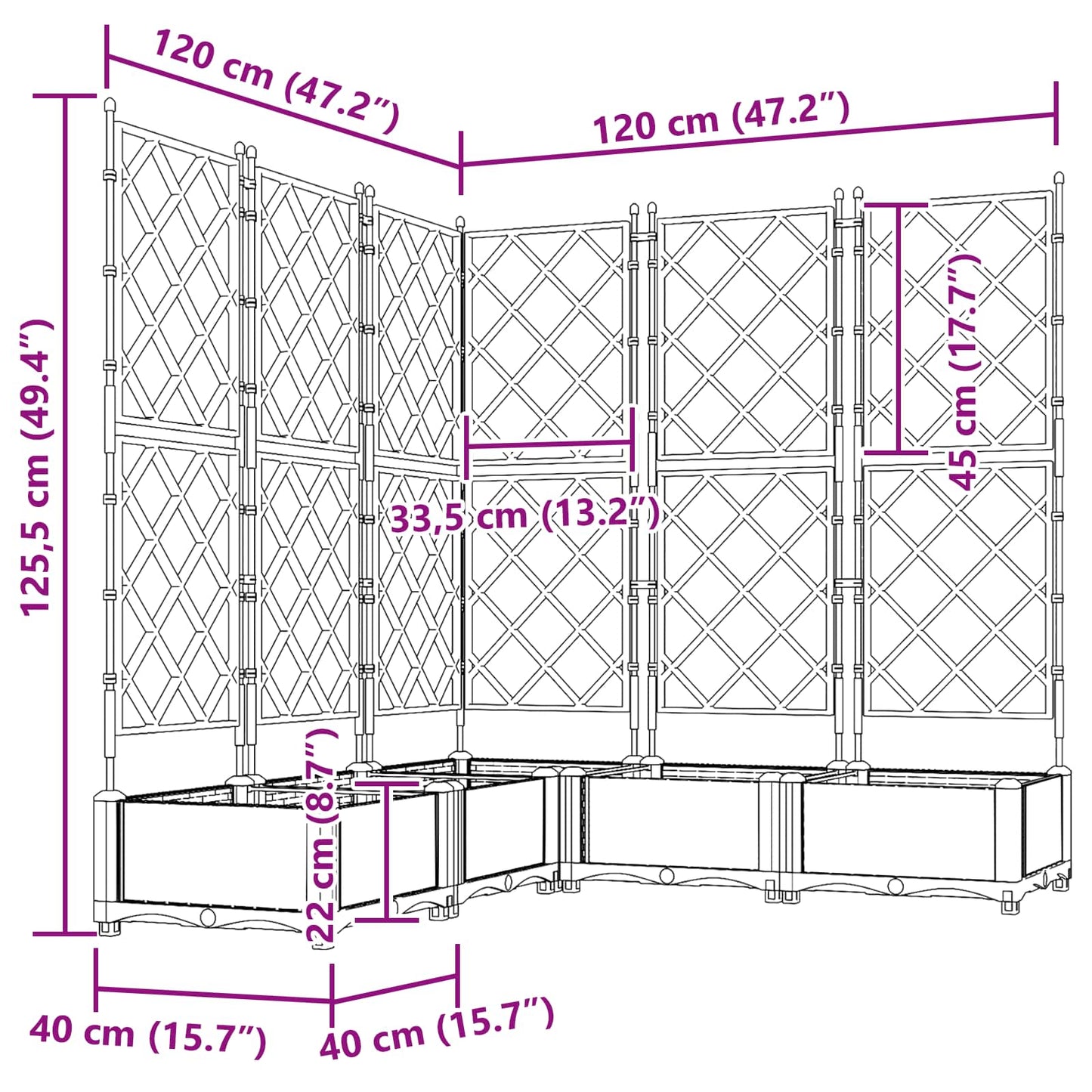 vidaXL Jardinière de jardin 5 pcs Gris 120 x 120 x 125,5 cm Acier