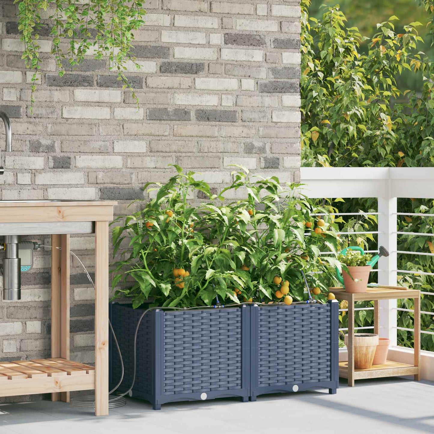 vidaXL Garten-Pflanzgefäß 2 pcs Grau 120 x 120 x 142 cm Stahl