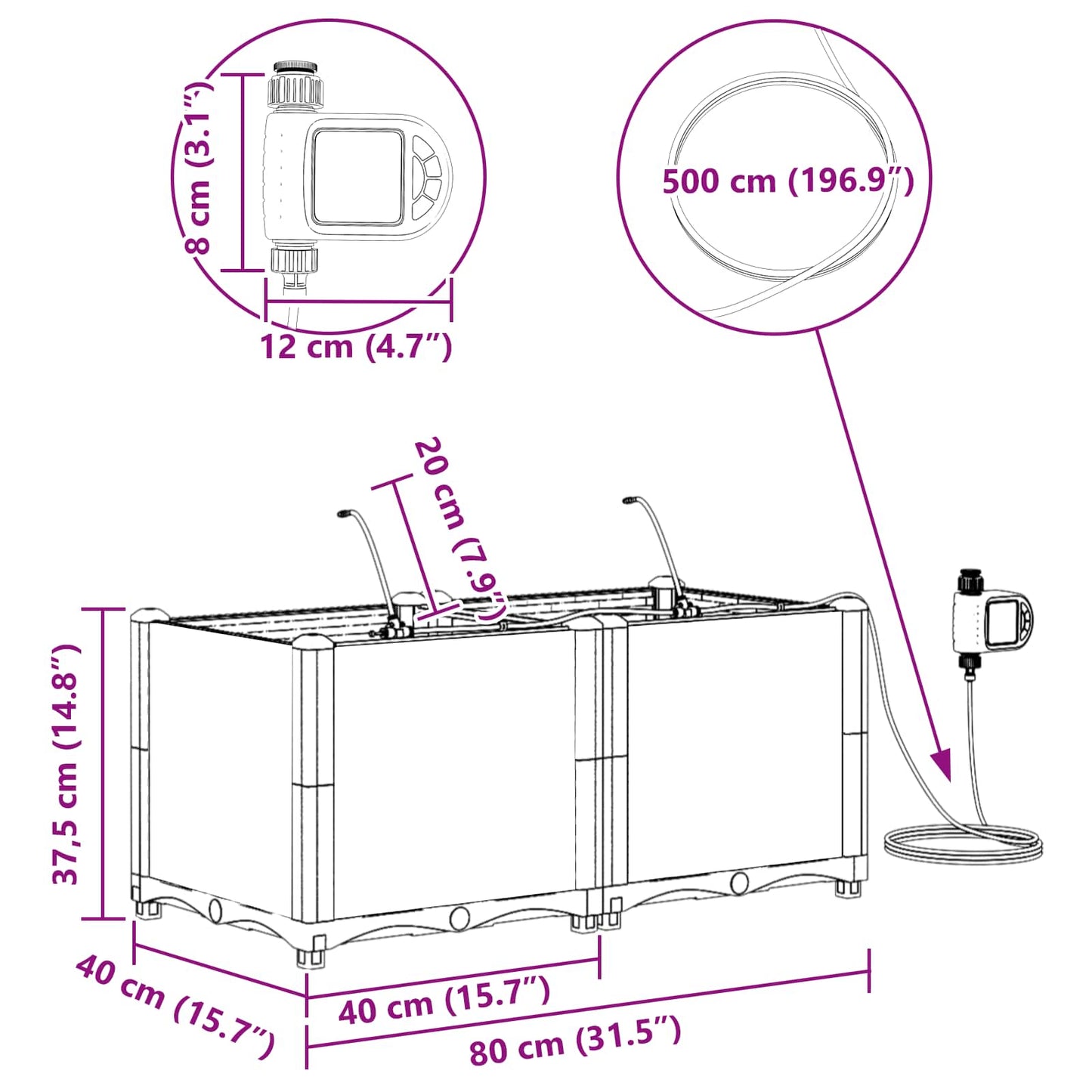 vidaXL Garten-Pflanzgefäß 2 pcs Grau 120 x 120 x 142 cm Stahl