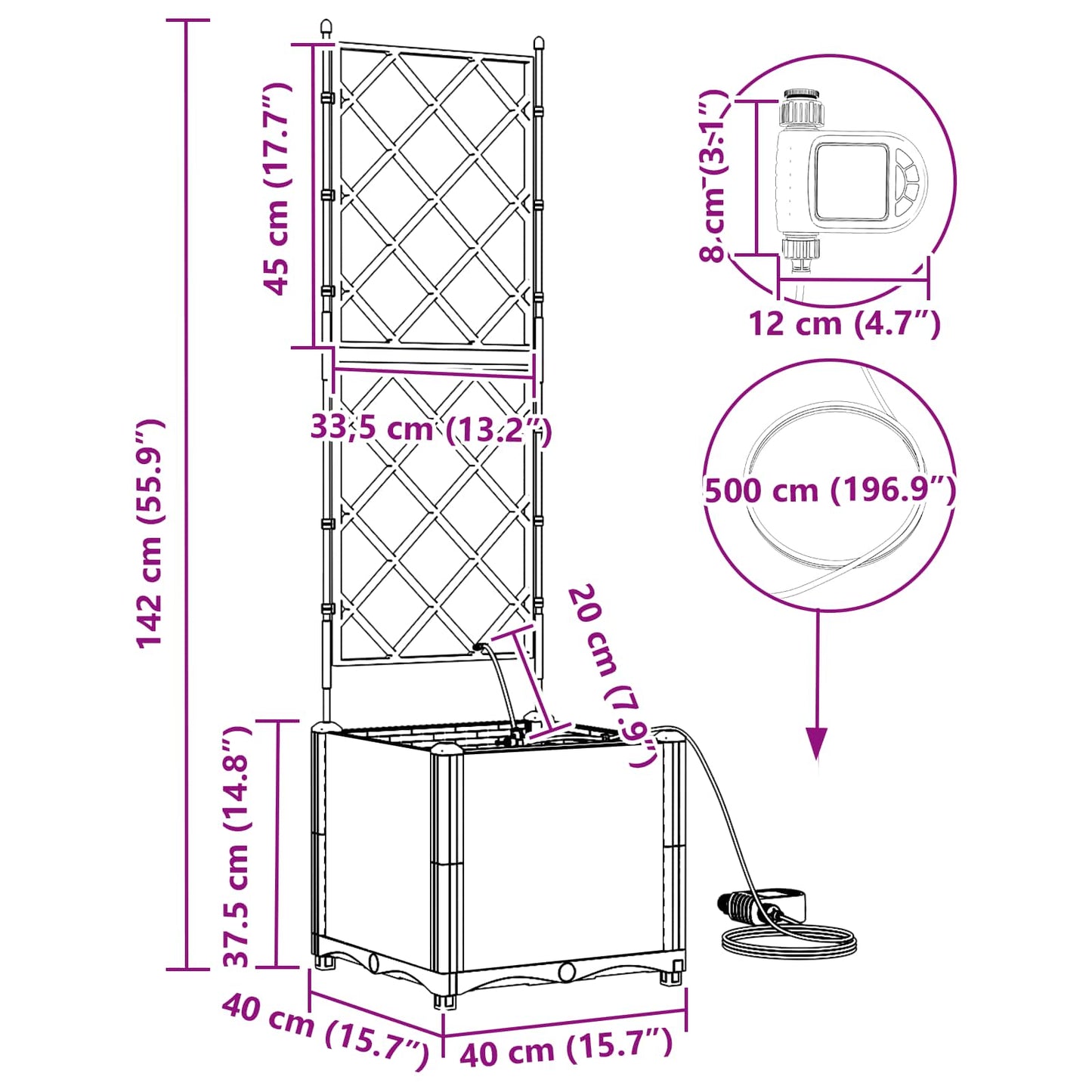 Garten-Pflanzgefäß Grau 40 x 40 x 142 cm Stahl