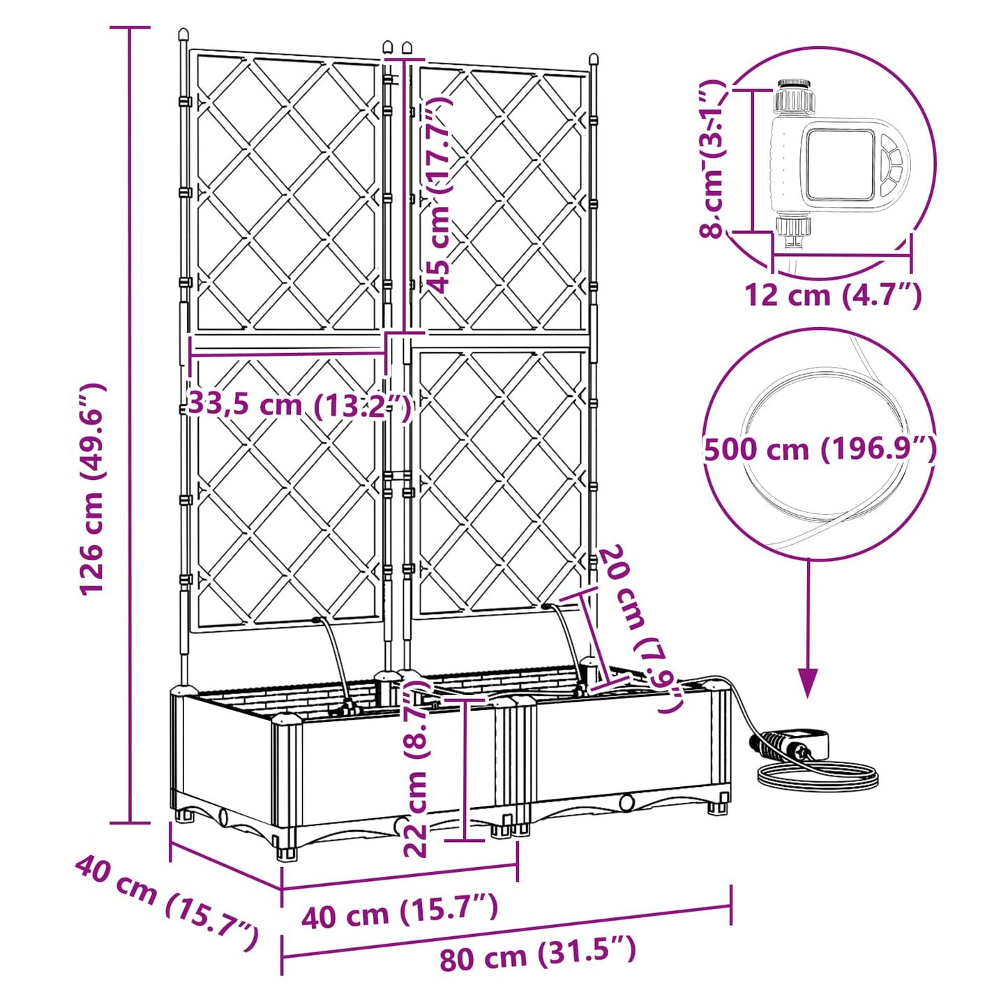 vidaXL Jardinière de jardin 2 pcs Gris 120 x 120 x 142 cm Acier