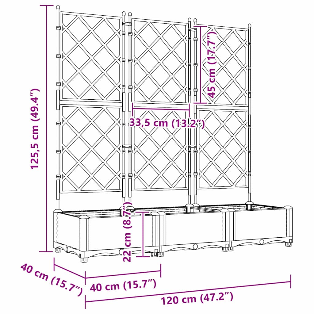 vidaXL Garten-Pflanzgefäß 3 pcs Hellgrau 120 x 40 x 125,5 cm Stahl