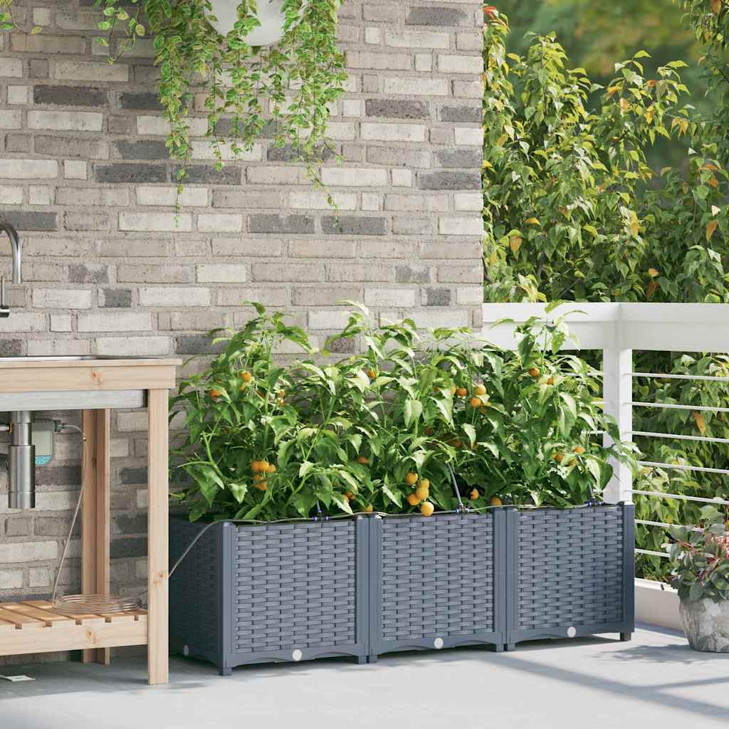 vidaXL Garten-Pflanzgefäß 3 pcs Hellgrau Stahl