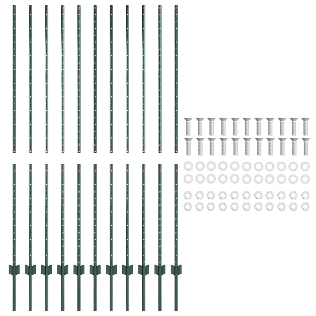 Zaunpfosten 11 pcs Grün 160 cm Stahl