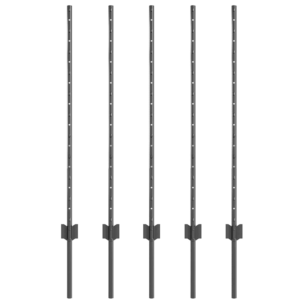 Zaunpfosten 5 pcs Grau 100 cm Stahl