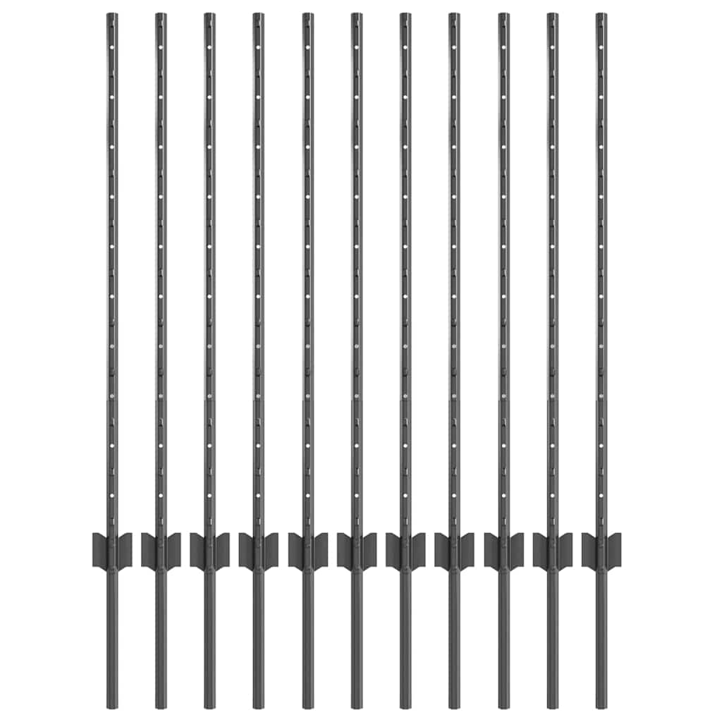 Zaunpfosten 11 pcs Grau 100 cm Stahl