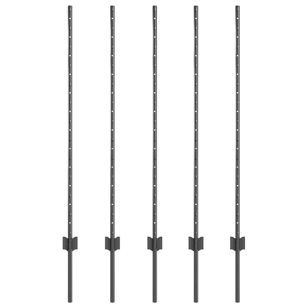 Zaunpfosten 5 pcs Grau 120 cm Stahl
