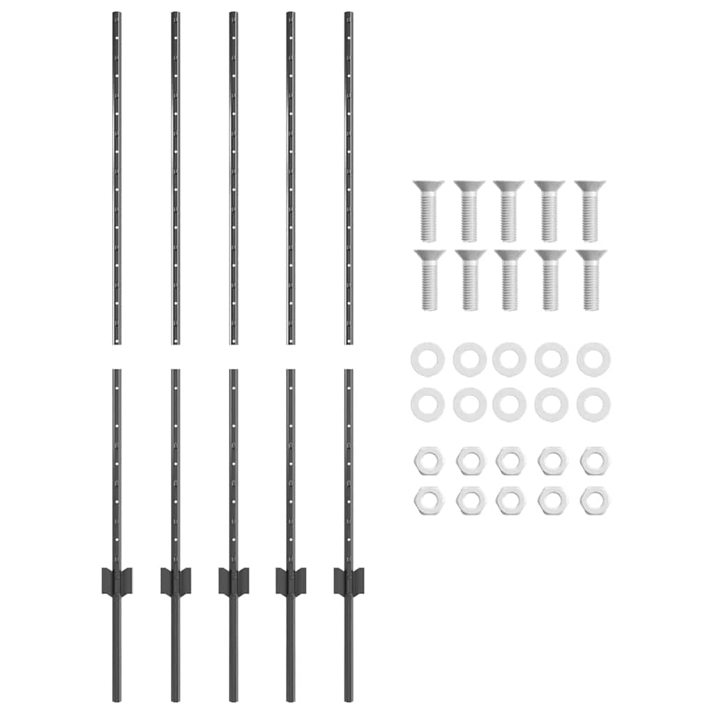 Zaunpfosten 5 pcs Grau 120 cm Stahl