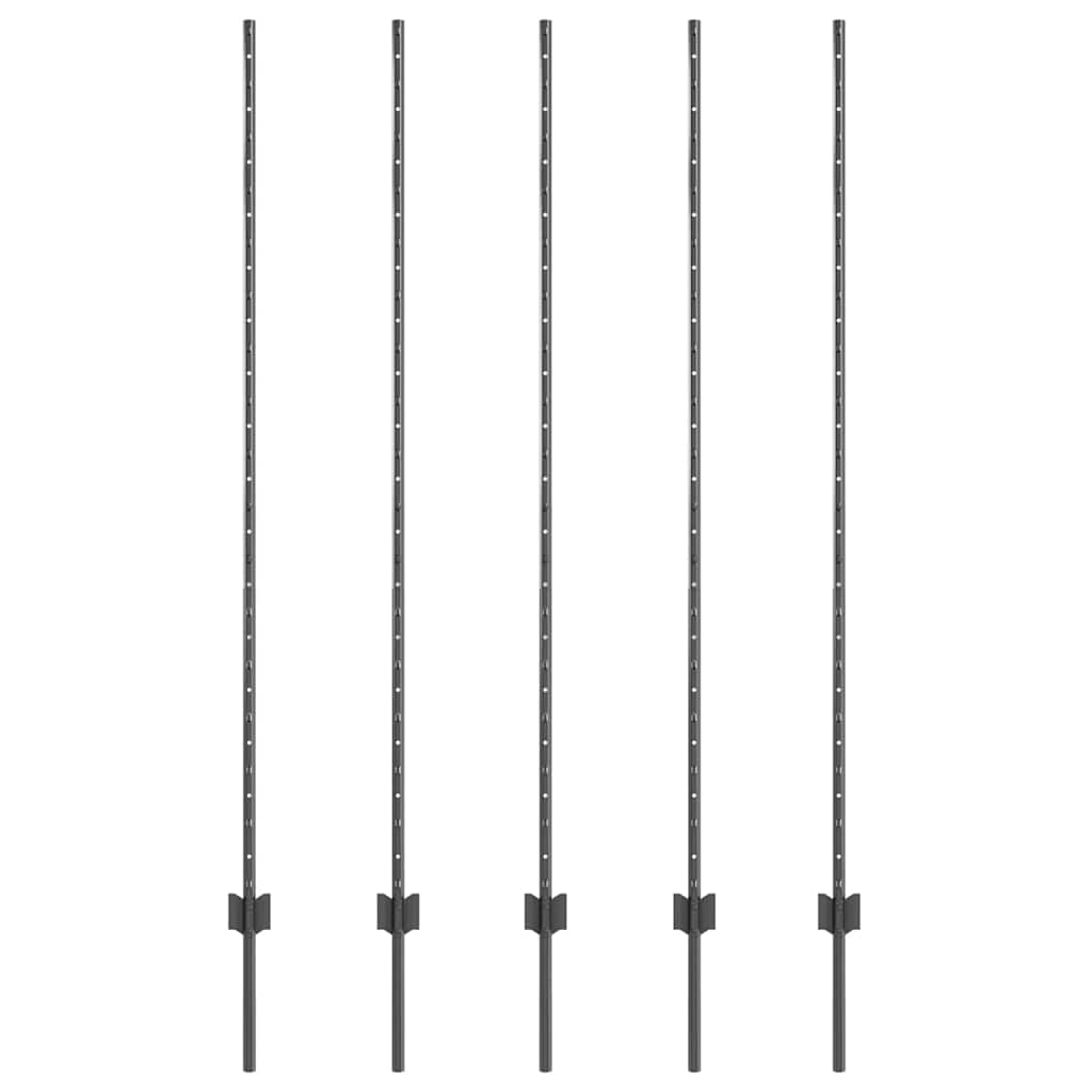 Zaunpfosten 5 pcs Grau 160 cm Stahl