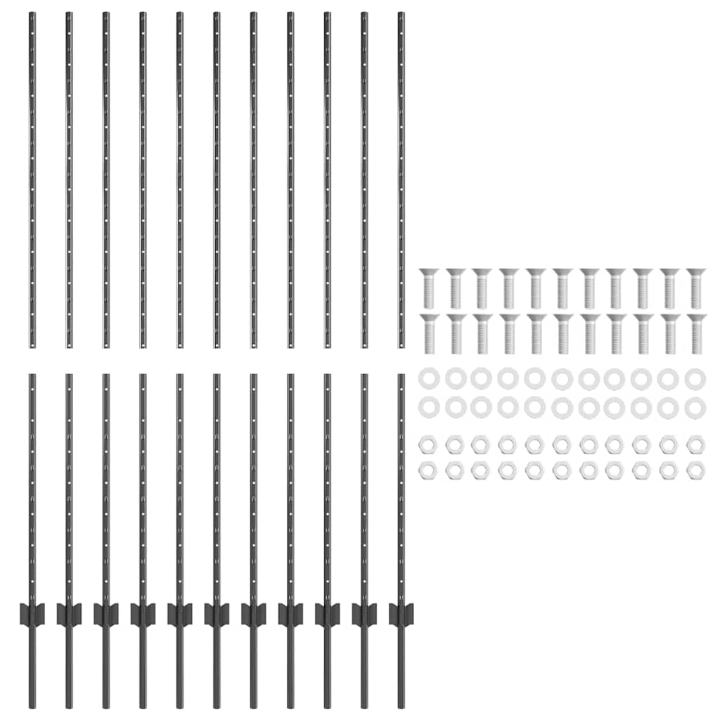 Zaunpfosten 11 pcs Grau 160 cm Stahl