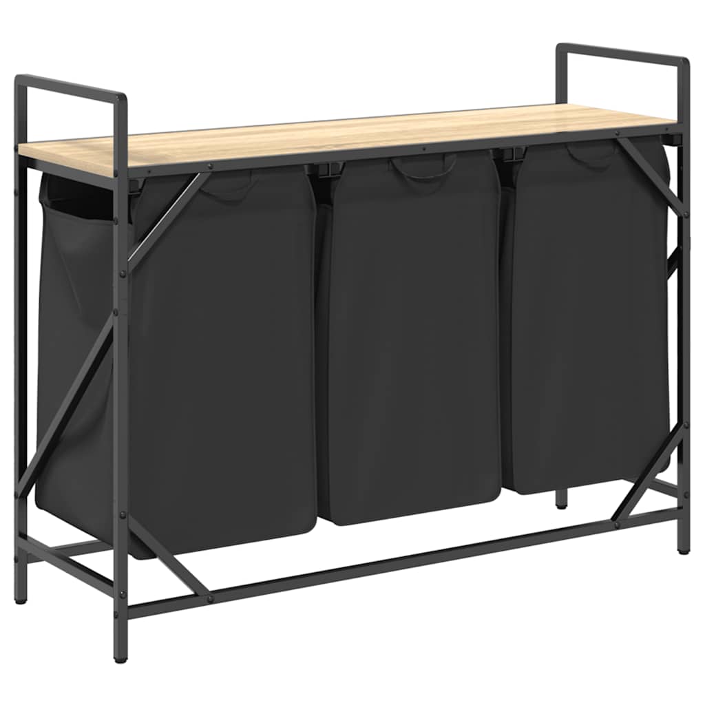 Wäschekorb 3 Fächer mit Ablage Sonoma-Eiche