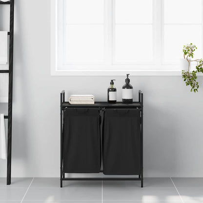 Wäschekorb 2 Fächer mit Ablage Schwarz Eichen-Optik