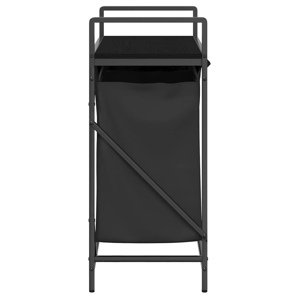 Wäschekorb 2 Fächer mit Ablage Schwarz Eichen-Optik