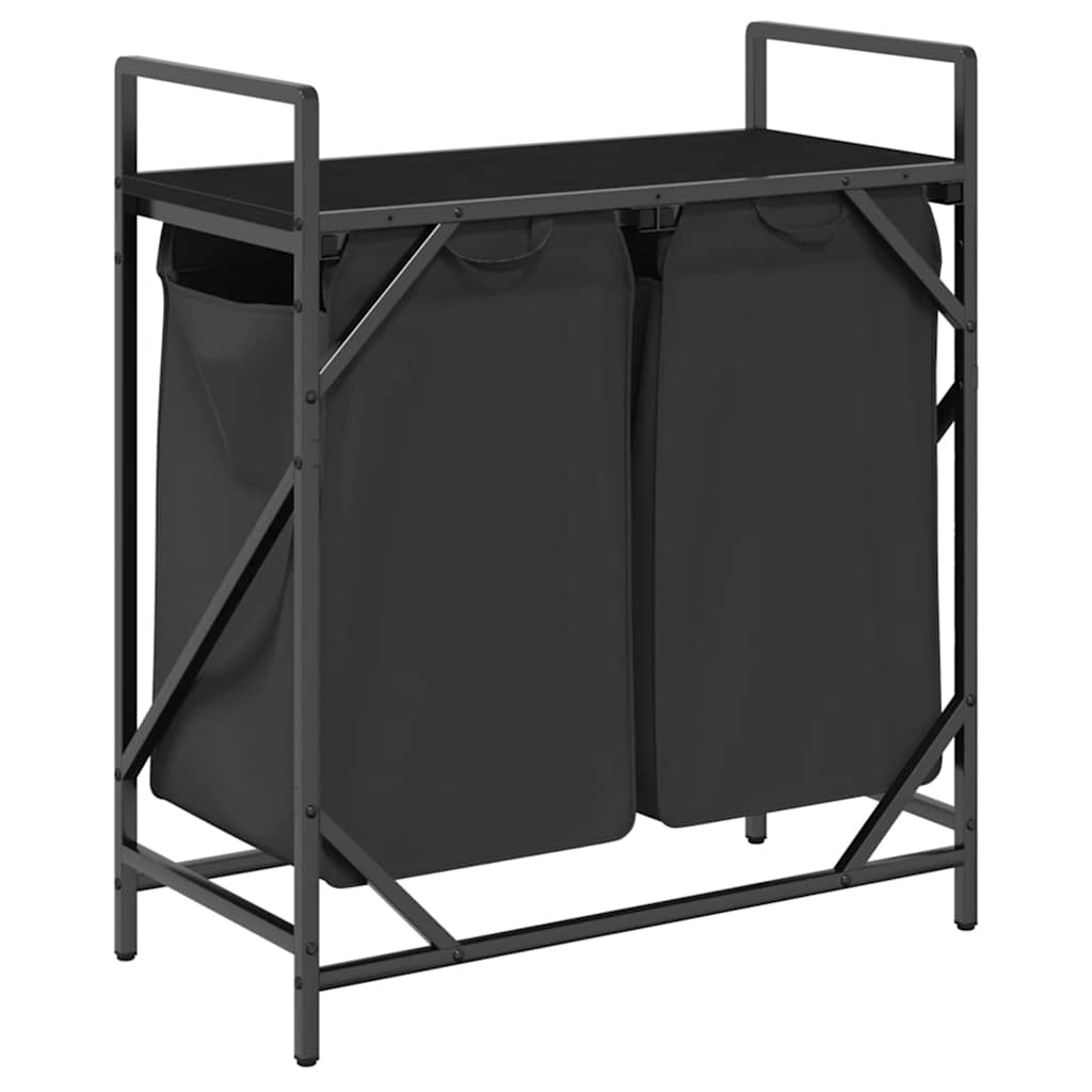 Wäschekorb 2 Fächer mit Ablage Schwarz Eichen-Optik