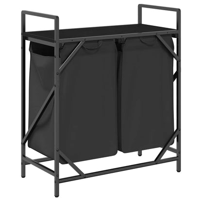 Wäschekorb 2 Fächer mit Ablage Schwarz Eichen-Optik