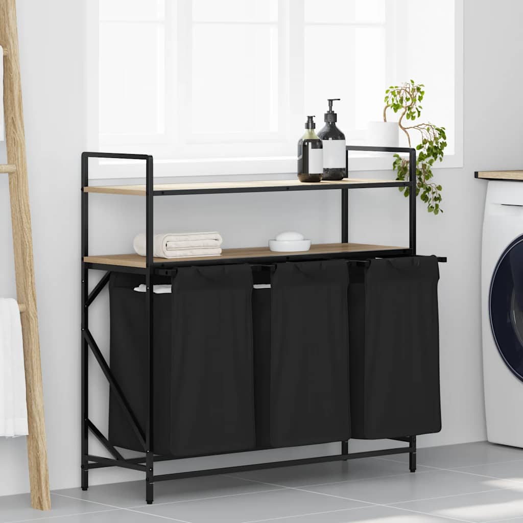 Wäschekorb 3 Fächer mit Ablagen Sonoma Eiche