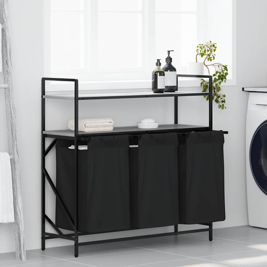 Wäschekorb 3 Fächer mit Ablagen Grau Sonoma