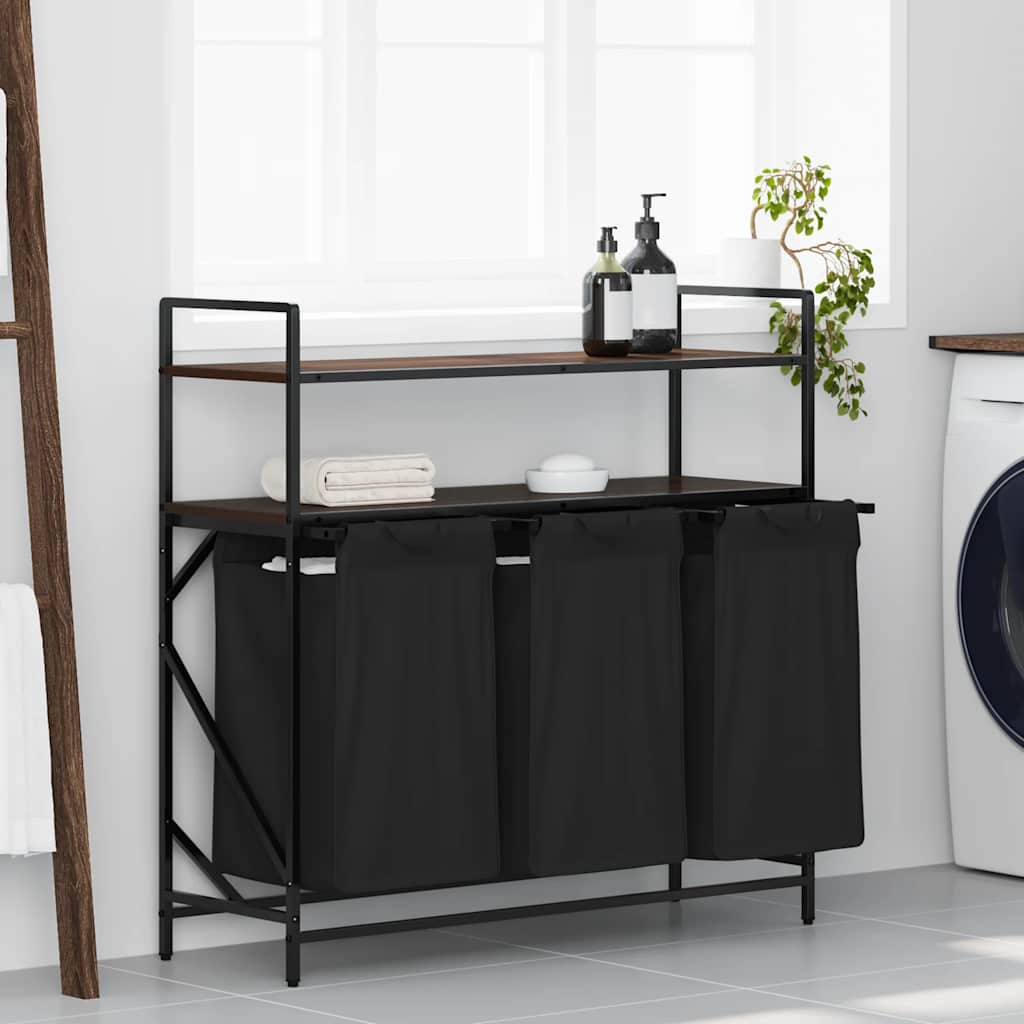 Wäschekorb 3 Fächer mit Ablagen Braune Eiche