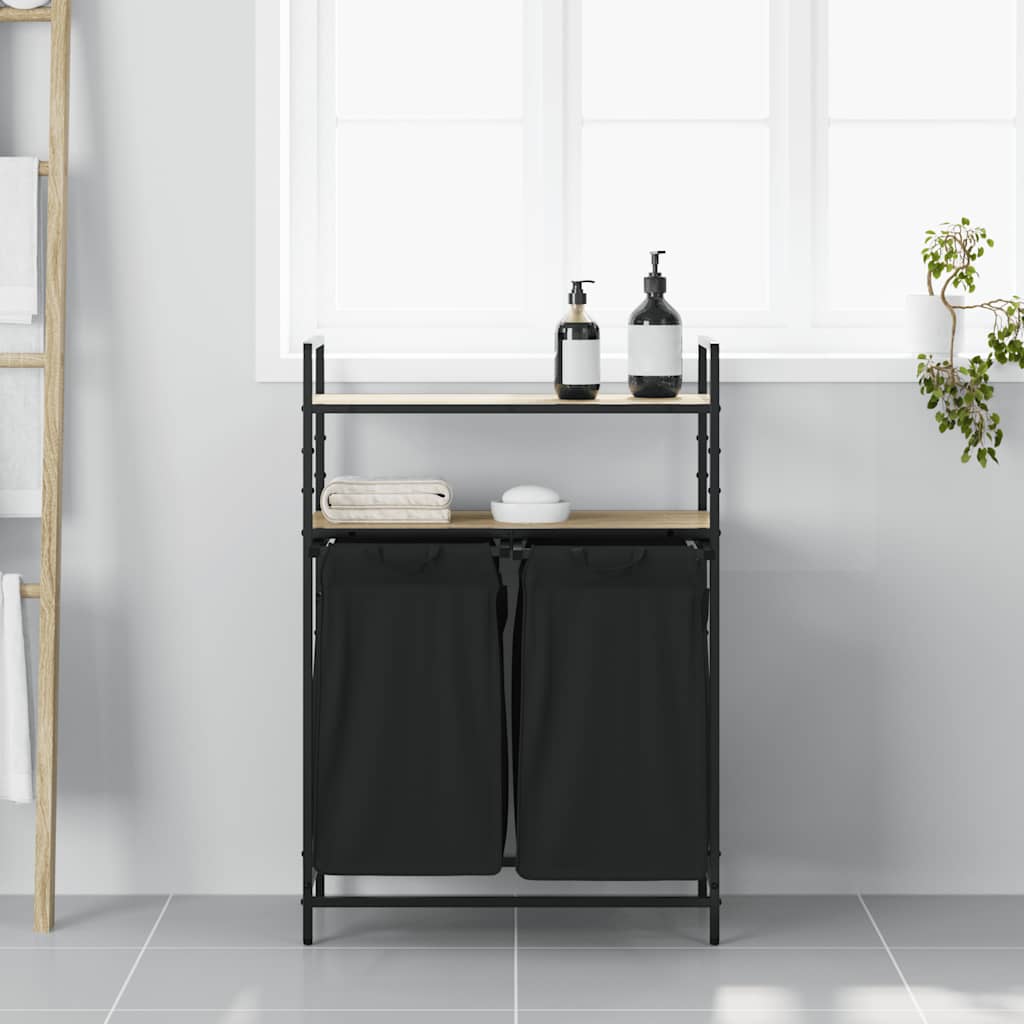 Wäschekorb 2 Fächer mit Ablagen Sonoma Eiche