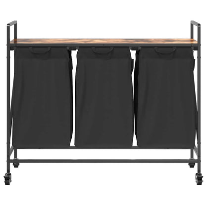 Wäschekorb 3 Fächer mit Rollen Räuchereiche