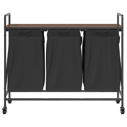 Wäschekorb 3 Fächer mit Rollen Braune Eiche