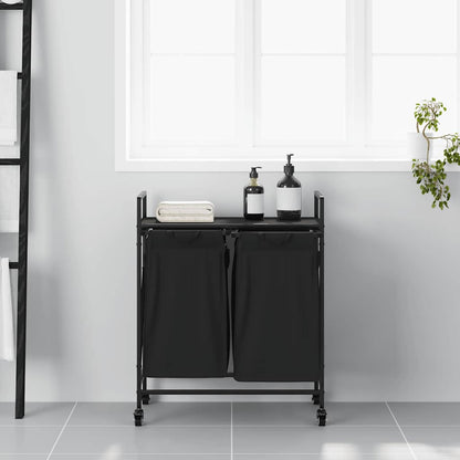 Wäschekorb 2 Fächer mit Rädern Schwarze Eiche