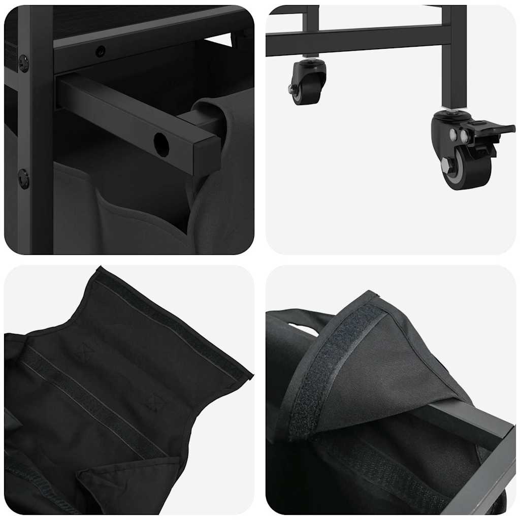 Wäschekorb 2 Fächer mit Rädern Schwarze Eiche