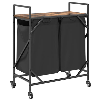 Wäschekorb 2 Fächer mit Rollen Räuchereiche