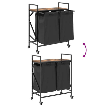 Wäschekorb 2 Fächer mit Rollen Räuchereiche