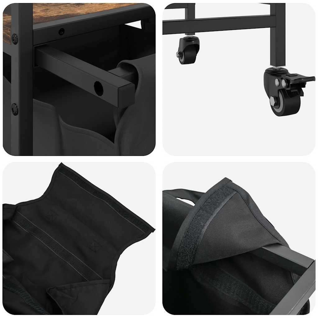 Wäschekorb 2 Fächer mit Rollen Räuchereiche