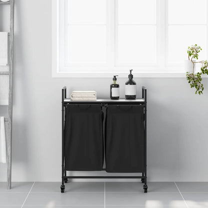 Wäschekorb 2 Fächer mit Rollen Grau Sonoma