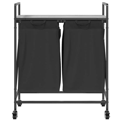 Wäschekorb 2 Fächer mit Rollen Grau Sonoma