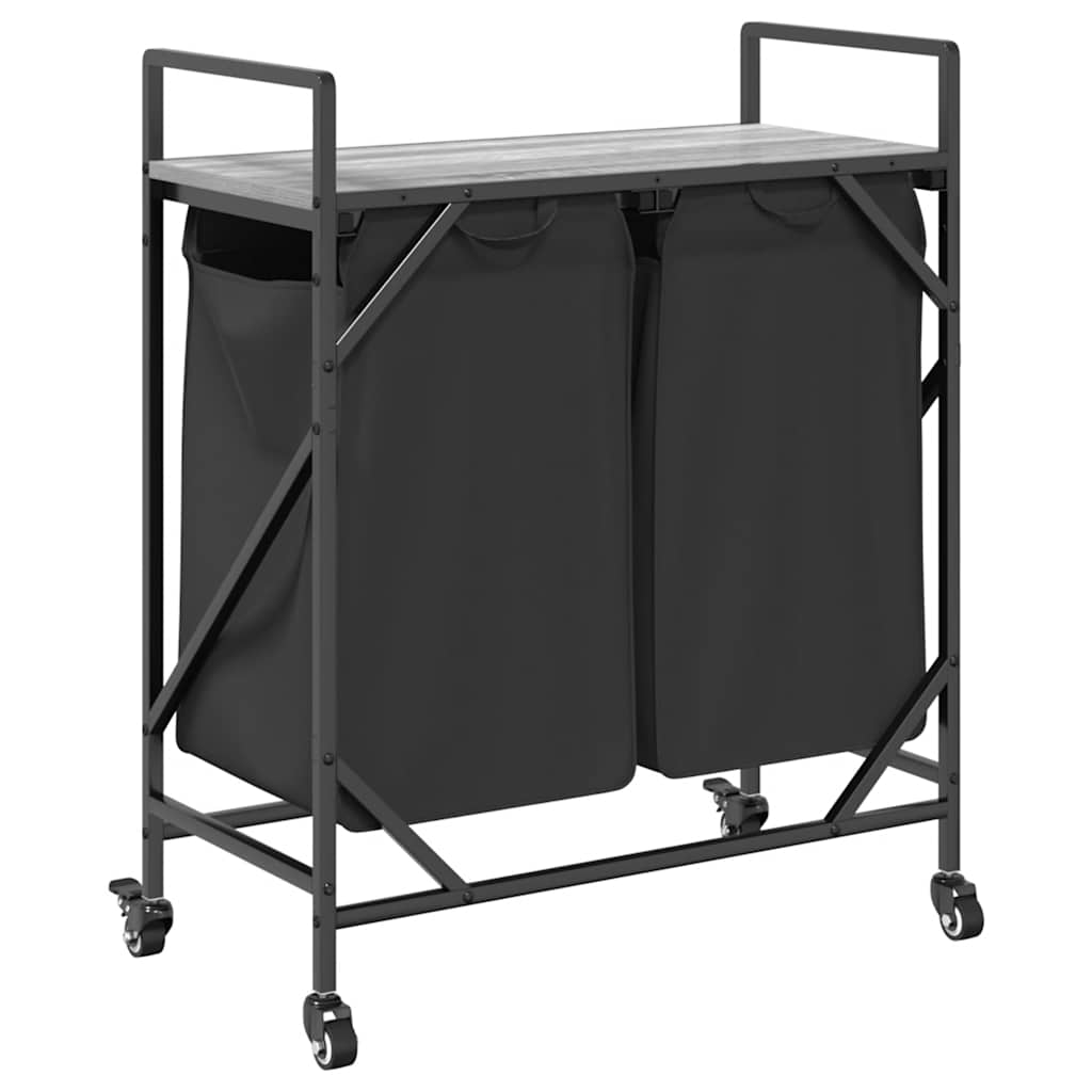 Wäschekorb 2 Fächer mit Rollen Grau Sonoma