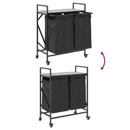 Wäschekorb 2 Fächer mit Rollen Grau Sonoma