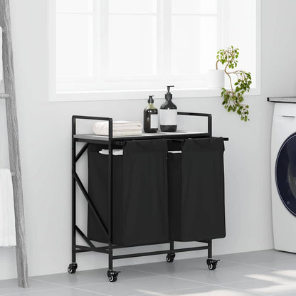 Wäschekorb 2 Fächer mit Rollen Grau Sonoma