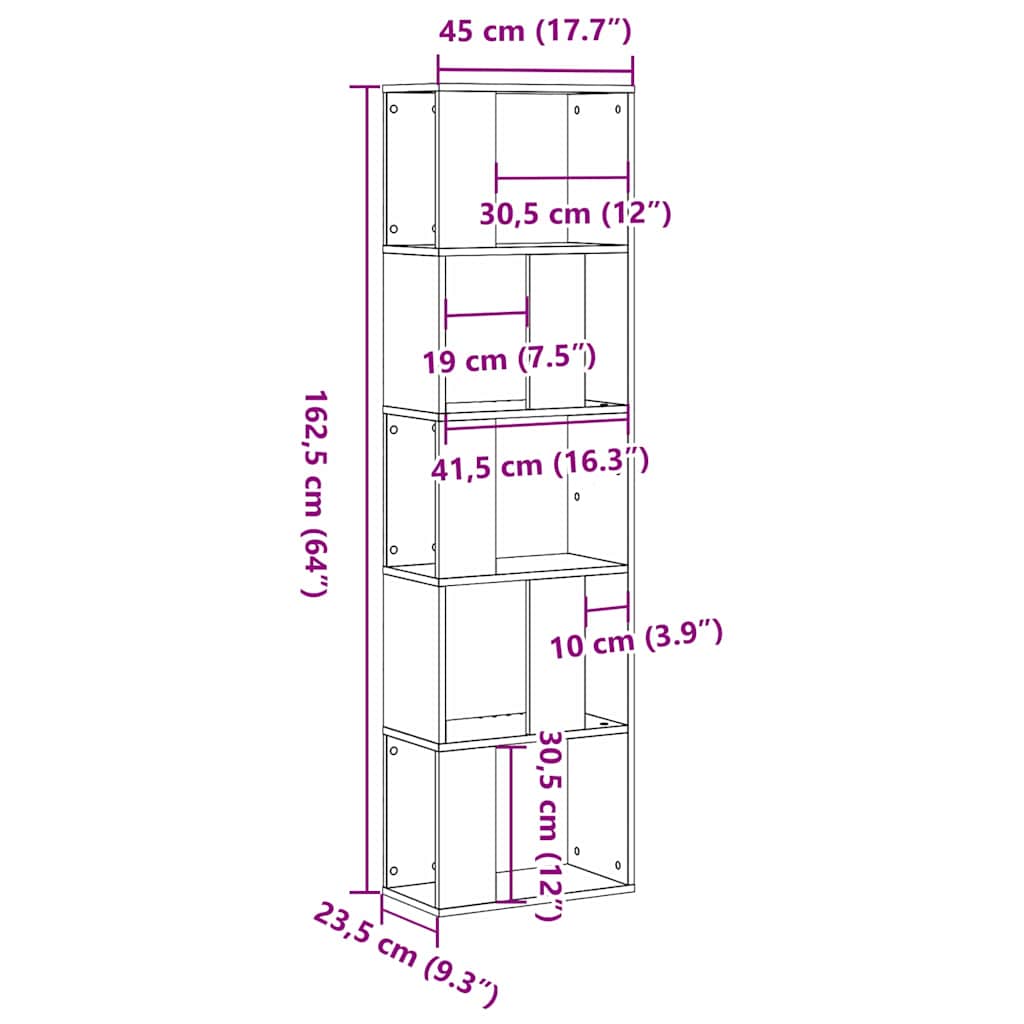 vidaXL Bücherregal Schwarz Eichen-Optik 45 x 23,5 x 162,5 cm