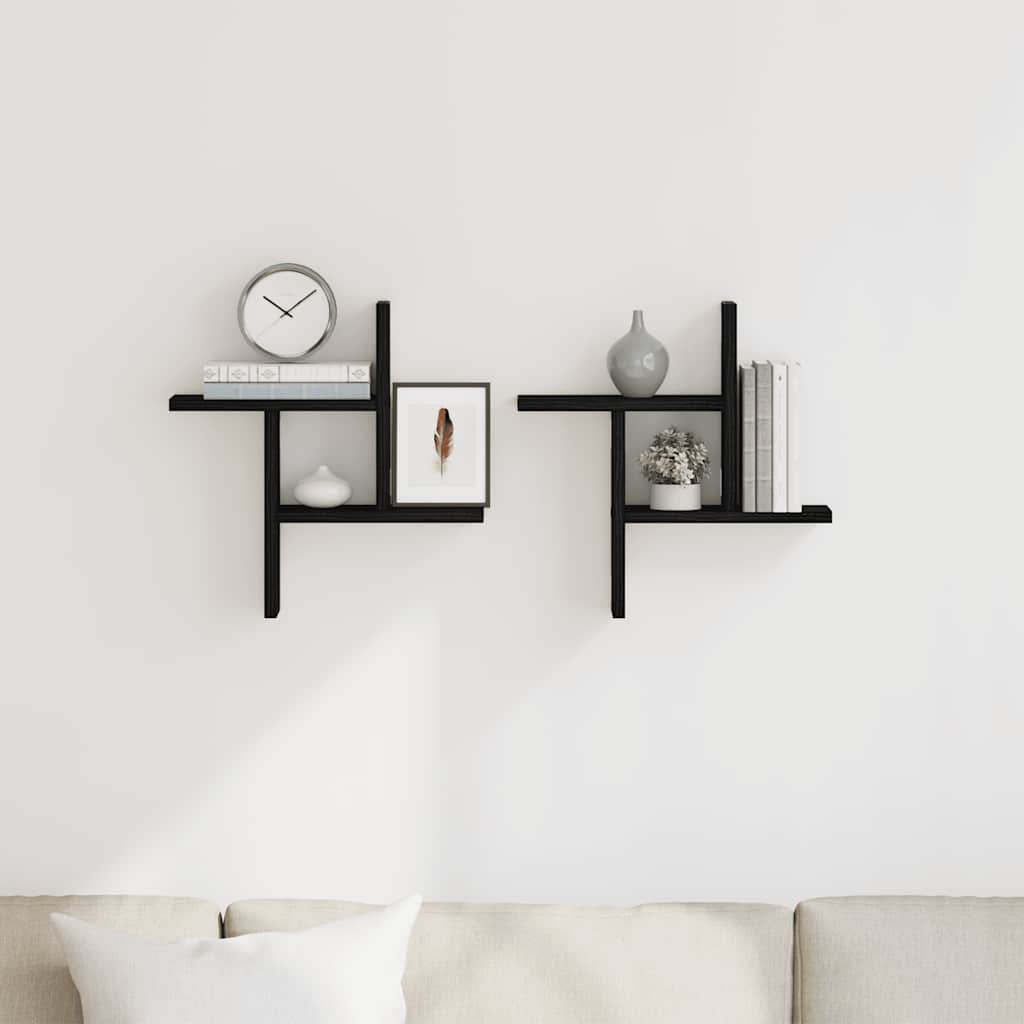 Wandregale 2 Stk. Schwarz Eichen-Optik 38x12x38cm Holzwerkstoff
