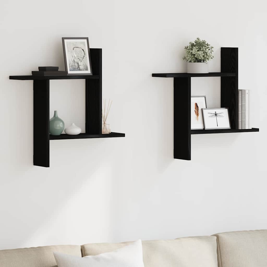 vidaXL Wandregale 2 Stk. Schwarz Eichen-Optik 50x12x50cm Holzwerkstoff
