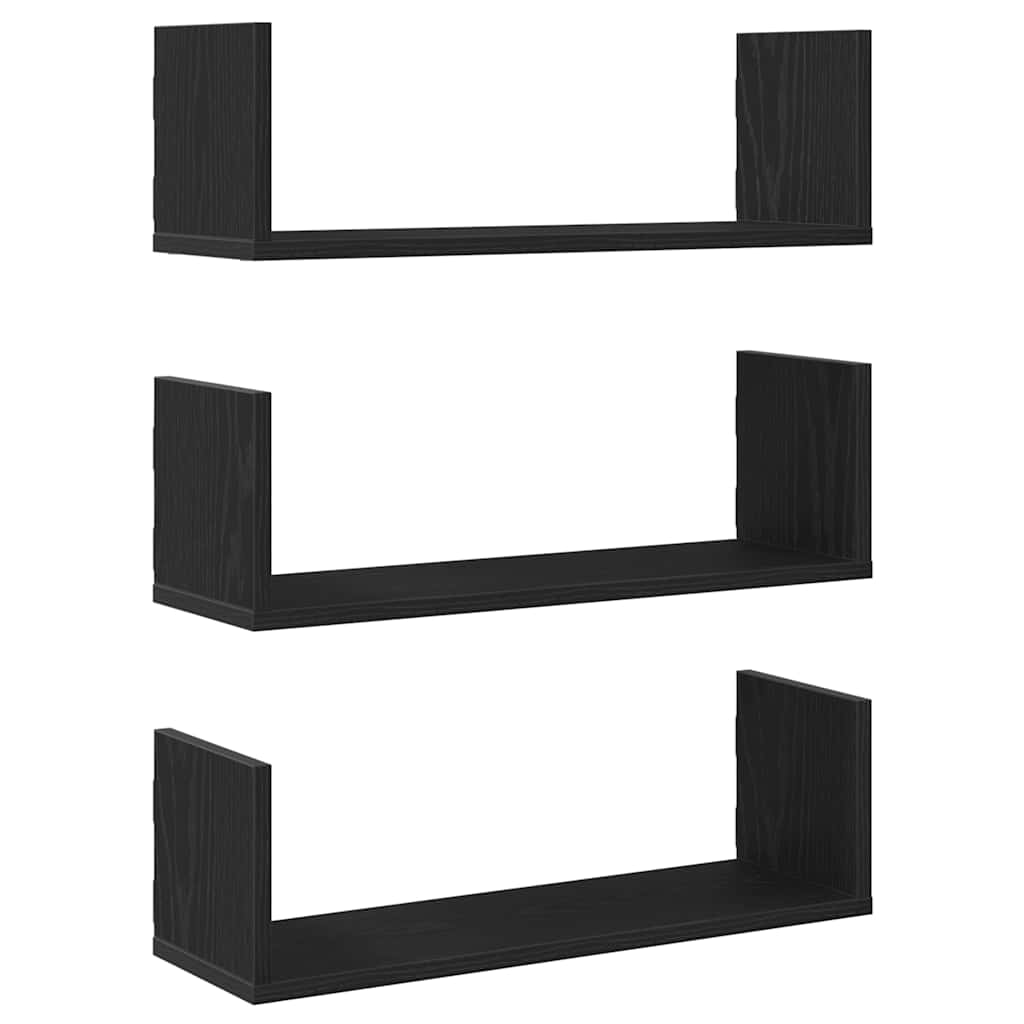 vidaXL Wandregale 3 Stk. Schwarz Eichen-Optik 58x18x18cm Holzwerkstoff