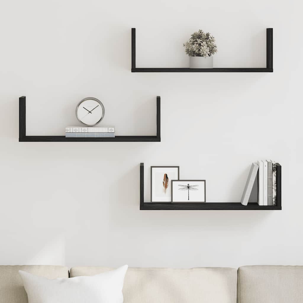 vidaXL Wandregale 3 Stk. Schwarz Eichen-Optik 58x18x18cm Holzwerkstoff