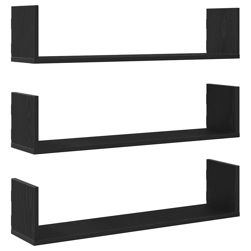 vidaXL Wandregale 3 Stk. Schwarz Eichen-Optik 80x18x18cm Holzwerkstoff